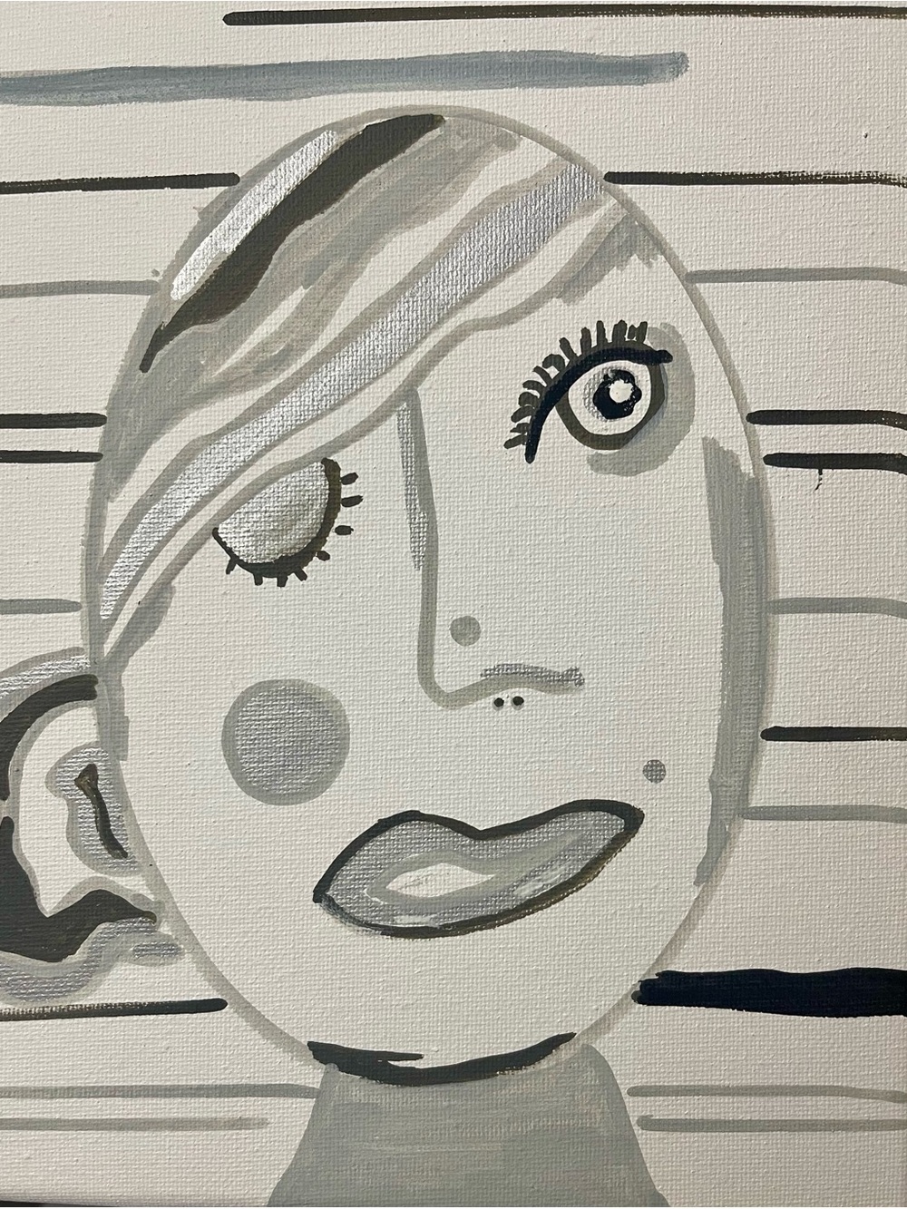 Minimalist Abstract Face Canvas Art - Gray & White